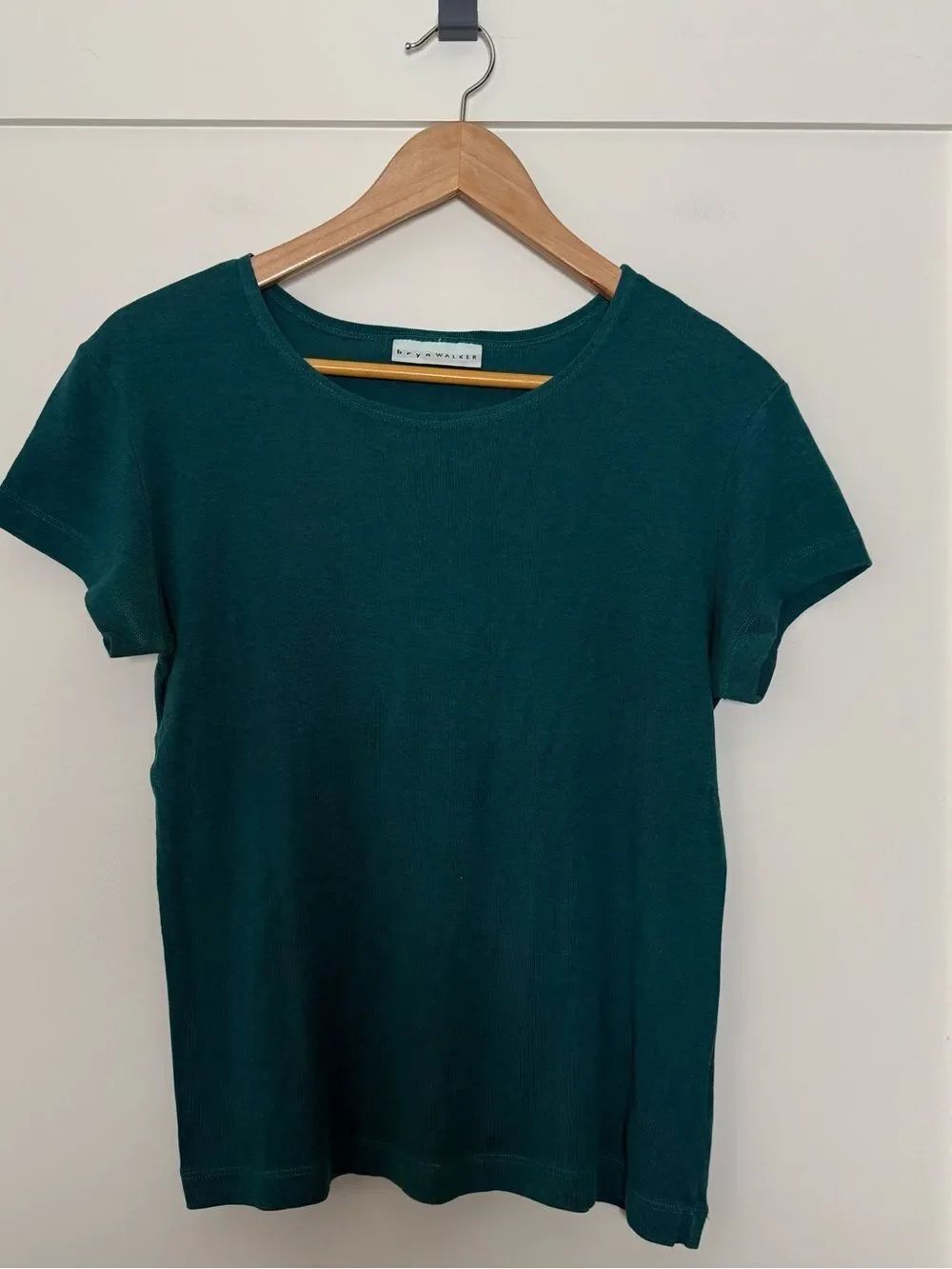 Bryn Walker Top Tee Womens Sz M Teal Green Ribbed Short Sleeve Vacation Made USA